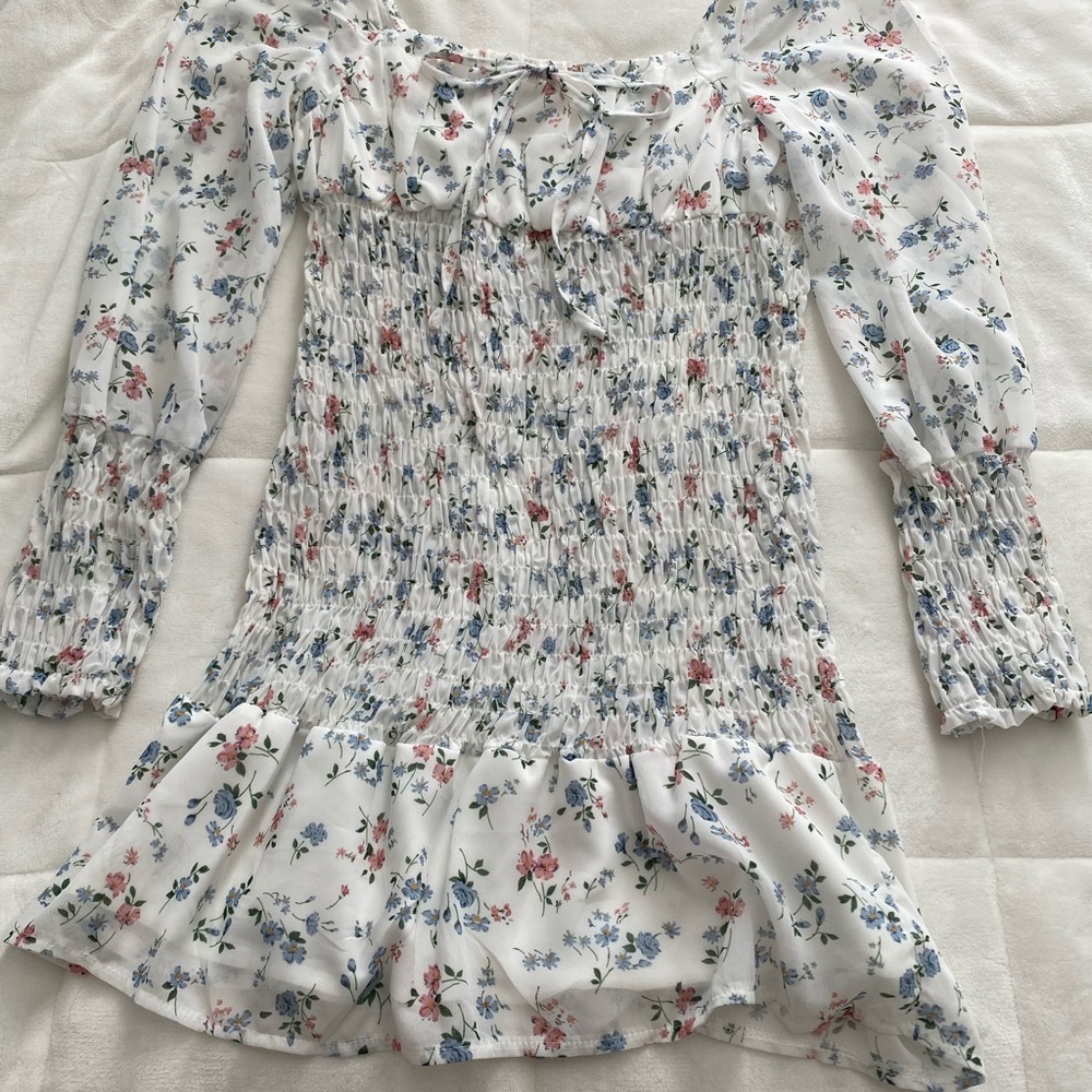 white mini floral dress ruffle